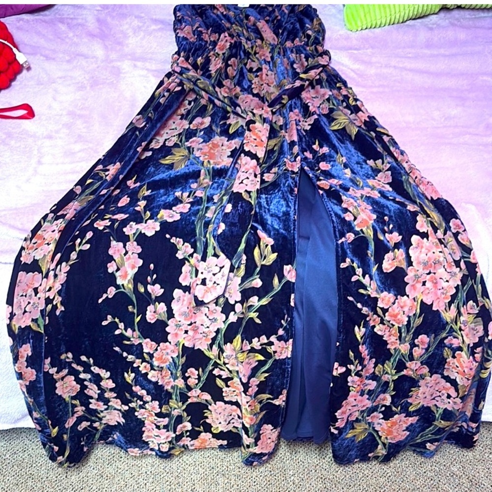 Baltic Born Lennon navy blue Floral Velvet Maxi Dress stretchy size XXL classy - Picture 16 of 16